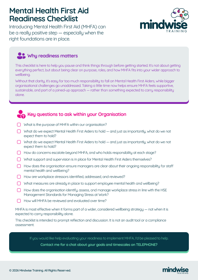 Mental Health First Aid Readiness Checklist